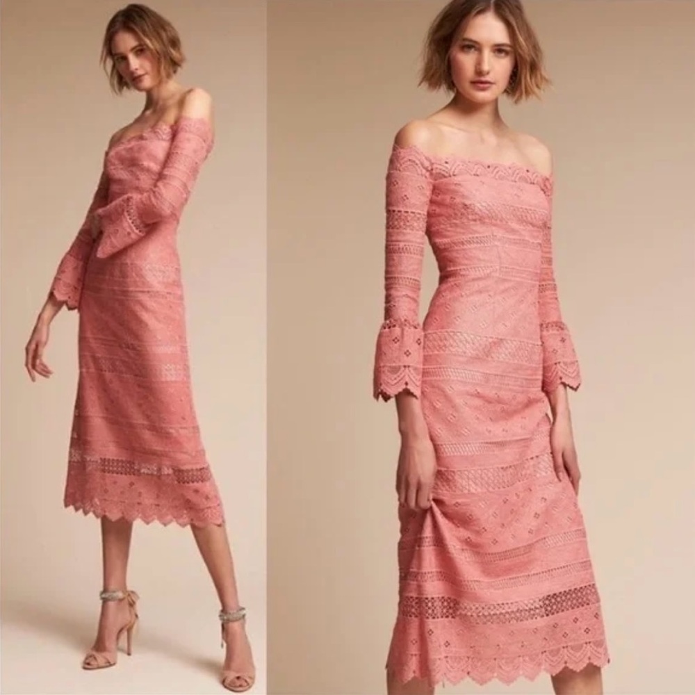 🌟AMUR🌟LACE OFF THE SHOULDER MIDI DRESS PINK SZ 2